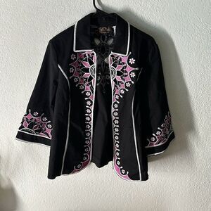 Bob mackie Size small Black Pink & White Embroidered Coat  blazer